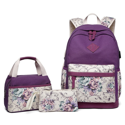School-Bags-Set Mochilas Primary Backpack Girls Kids Princess Infantil 3pcs Escolar Satchel Knapsack Mochila Purple