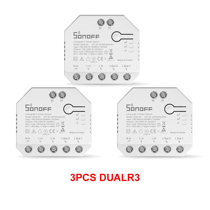 SONOFF DUALR3 Dual Relay Module DIY MINI Power Metering Smart Switch 1-20PCS Two Way Smart Home Control via eWeLink Alexa Google