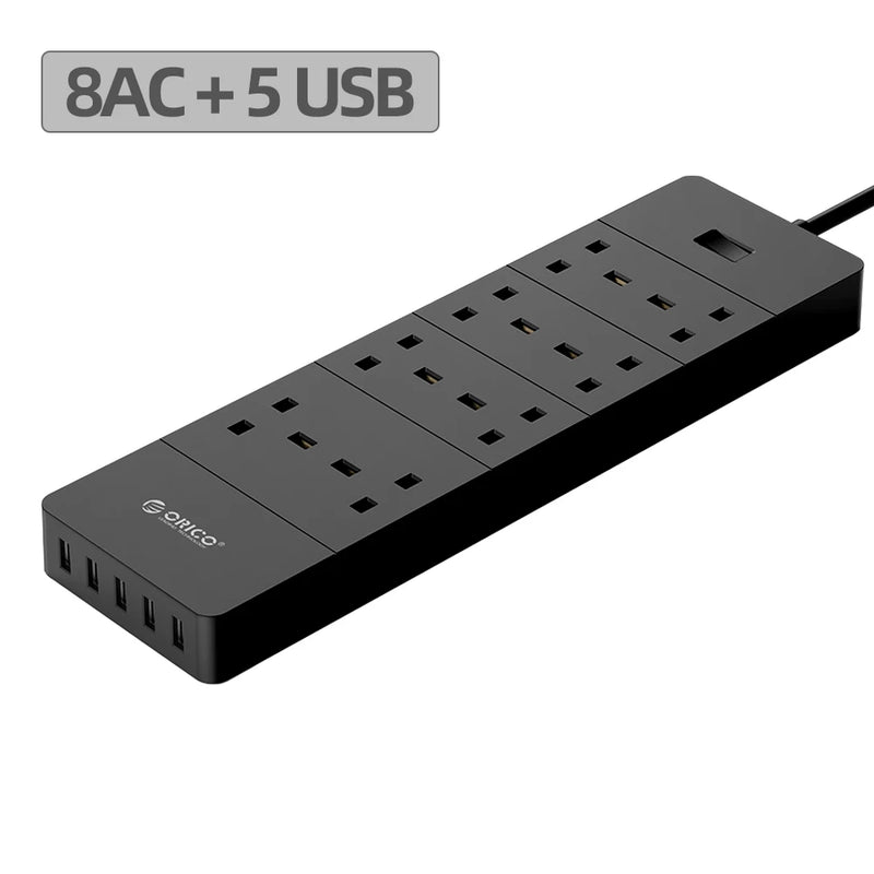 ORICO UK Plug AC Outlet With USB Electrical Socket Extension Power Strip For Home Office 8AC 6AC Outlets 5 USB Port Power Strips