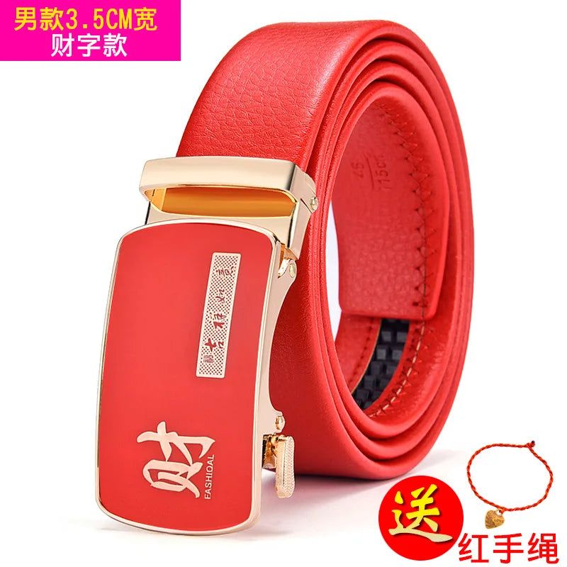 Red Automatic Buckle Belt for Both Men and Women Fashion Hot Seller Belts 100cm - 120cm 130cm Man Cinturon
