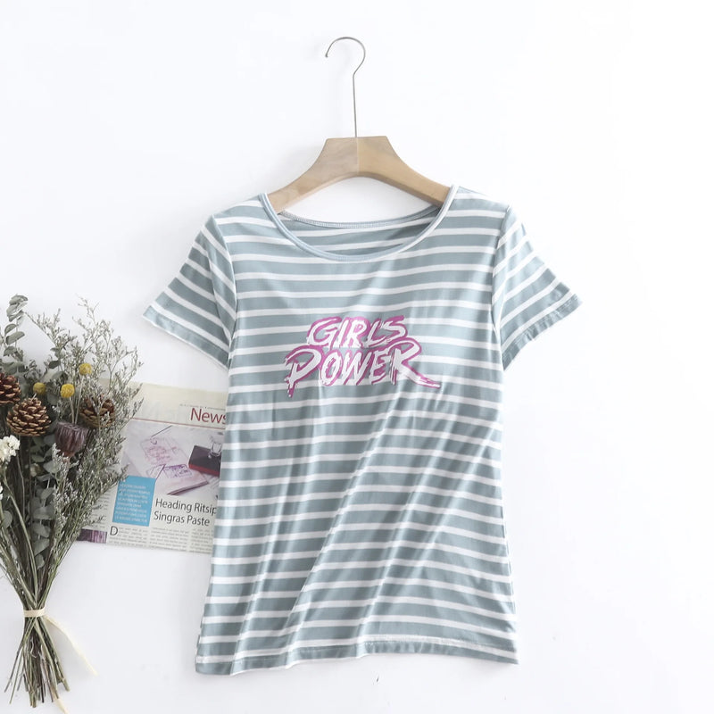 Fdfklak Pyjama Pour Femme New Fashion Striped Sleep Tops Women Chest Pad Modal Sleepwear Shirt Summer One Piece Lady Pajamas