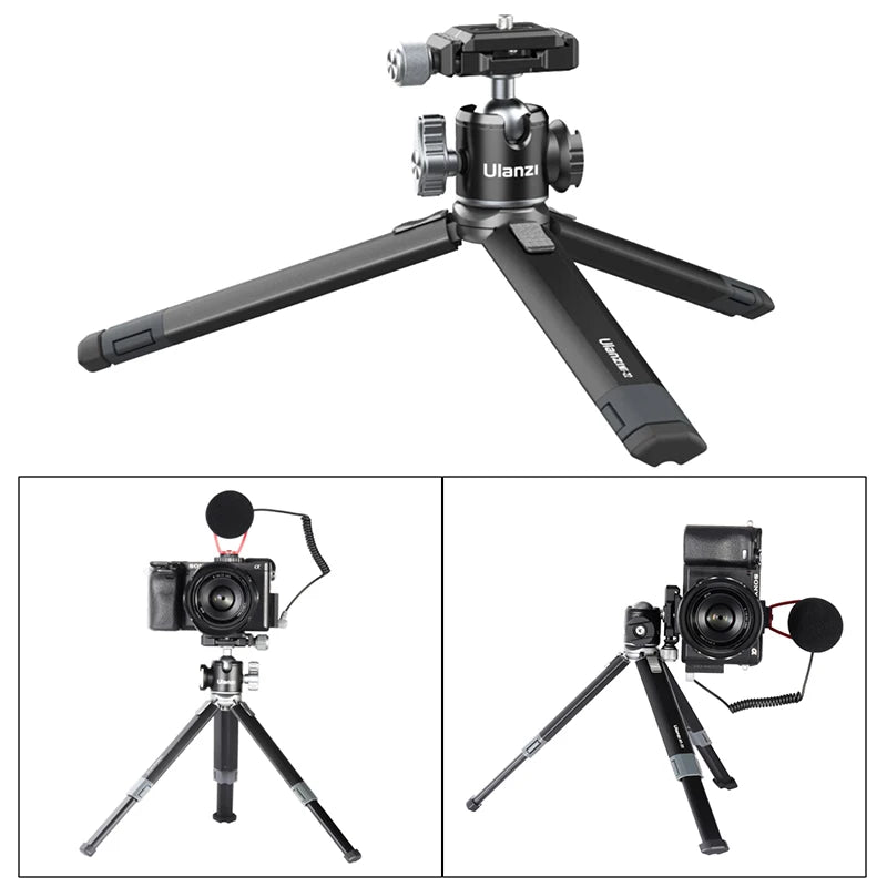 ជើងកាមេរ៉ា Ulanzi MT-24 Vlog Lite Metal Mini Tripod ពង្រីក Vlog Selfie Stick Tripod ជាមួយ Cold Shoe សម្រាប់មីក្រូហ្វូន LED Light DSLR SLR Camera