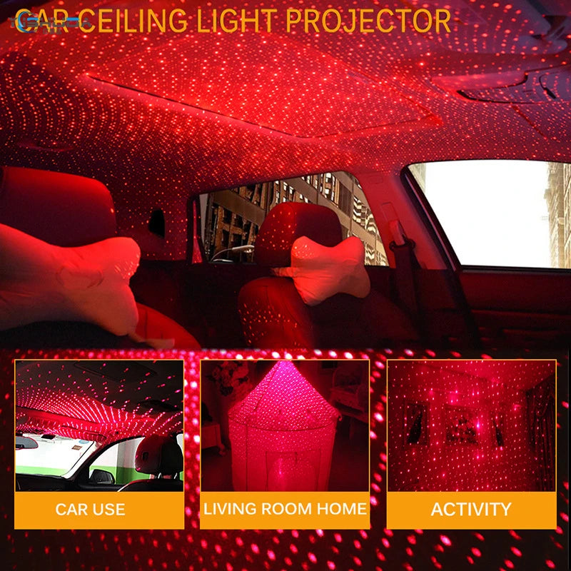 ភ្លើងបំភ្លឺដំបូលរថយន្ត UniversalLED Star Night Projector ចង្កៀងបរិយាកាស Galaxy ចង្កៀងតុបតែង USB អាចលៃតម្រូវបានច្រើនបែបផែនភ្លើងបំភ្លឺ