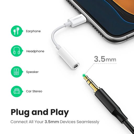 Ugreen MFi Lightning to 3.5mm Jack Headphones Adapter 3.5 AUX Cable Converter for iPhone 12 SE 11 11 Pro Max X XR iPhone 7 8 8P