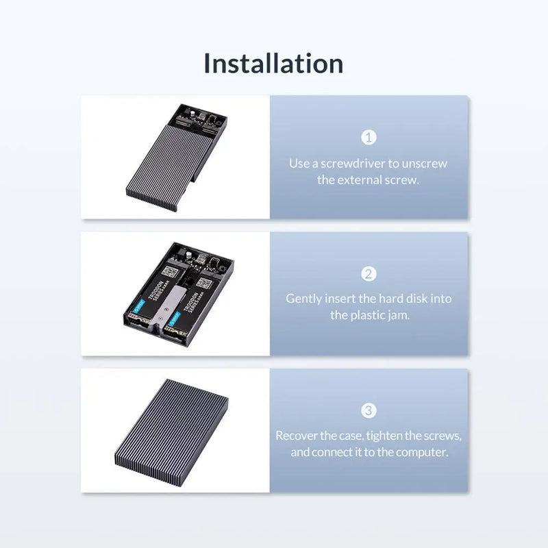ORICO Dual Bay Aluminum M.2 NVME SSD Enclosure USB C 3.1 Gen2 10Gbps For M Key & M/B Key NVME PCIe SSD With 5V4A Power Adapter