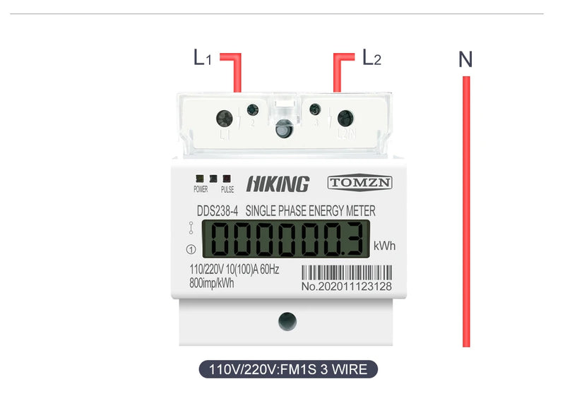 TOMZN 100A 110V 220V 50-60HZ LCD Single Phase 2 Wire 3 Wire Din-rail kWh Watt Hour Energy Meter for America