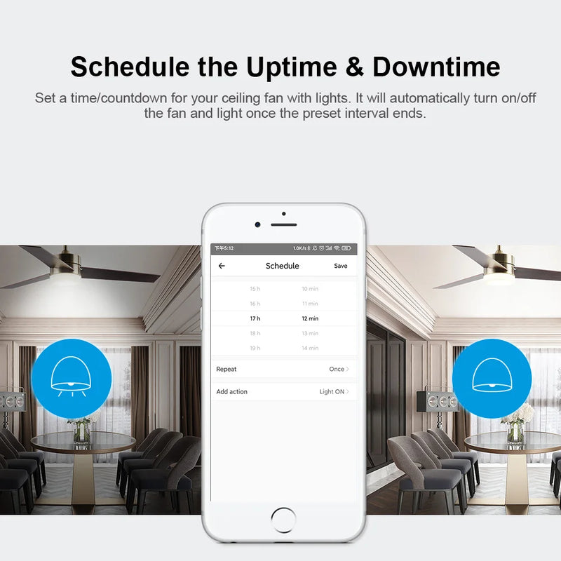SONOFF iFan04 433Mhz RF 110V/220V Ceiling Fan & Light Remote Controller WiFi Smart Switch Voice Control via Google Home Alexa