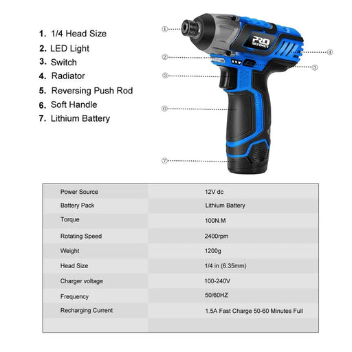 100NM Electric Screwdriver 12V Cordless Drill/Driver Screw 2000mAh Battery Rechargeable Hexagon Power Tools by PROSTORMER