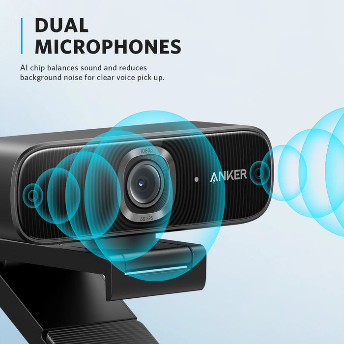 Anker PowerConf C300 Smart Full HD Webcam, Framing & Autofocus, Webcam 1080p mini camera with Noise-Cancelling Microphones
