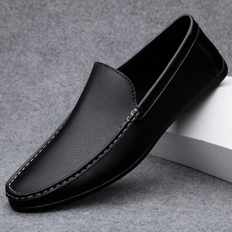 Spring Autumn Men's Casual Leather Shoes For Men Black White Solid Slip-On Plus Size Dropshipping 46 47