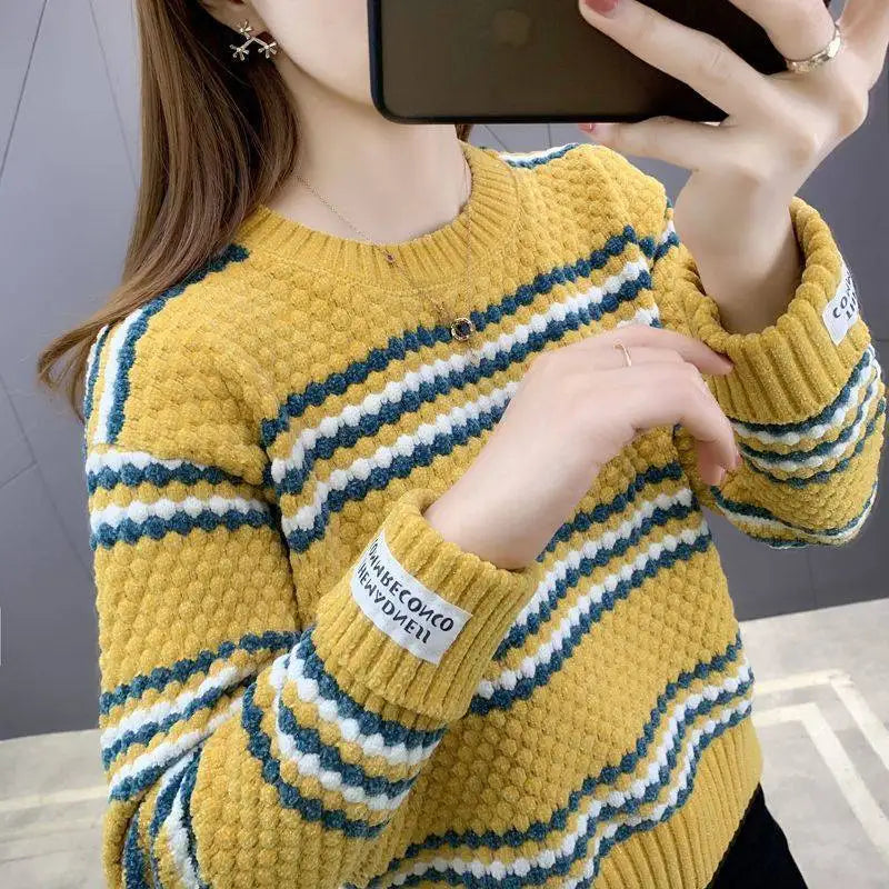 Fdfklak Stitching Color Winter Sweater Women Thick Spring Autumn 2026 New Student O Neck Pullover Korean Loose Tops Jersey Mujer