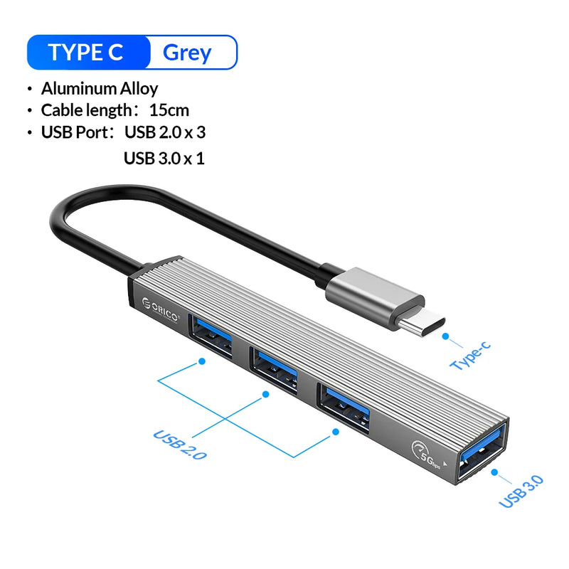 ORICO USB HUB 4 Port USB 3.0 Splitter With Micro USB Power Port Multiple High Speed OTG Adapter for Computer Laptop Accessories