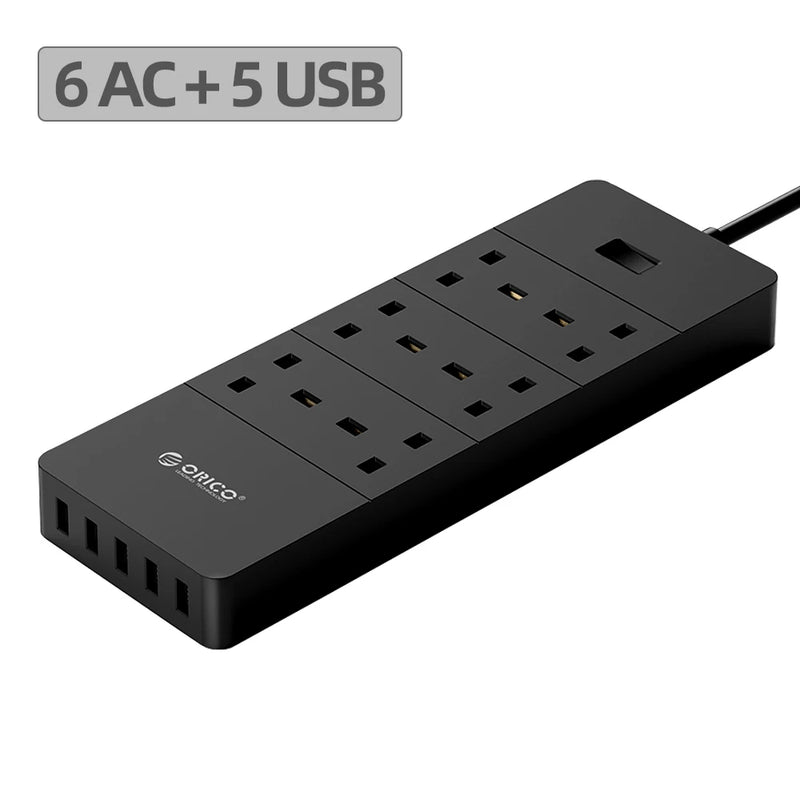 ORICO UK Plug AC Outlet With USB Electrical Socket Extension Power Strip For Home Office 8AC 6AC Outlets 5 USB Port Power Strips