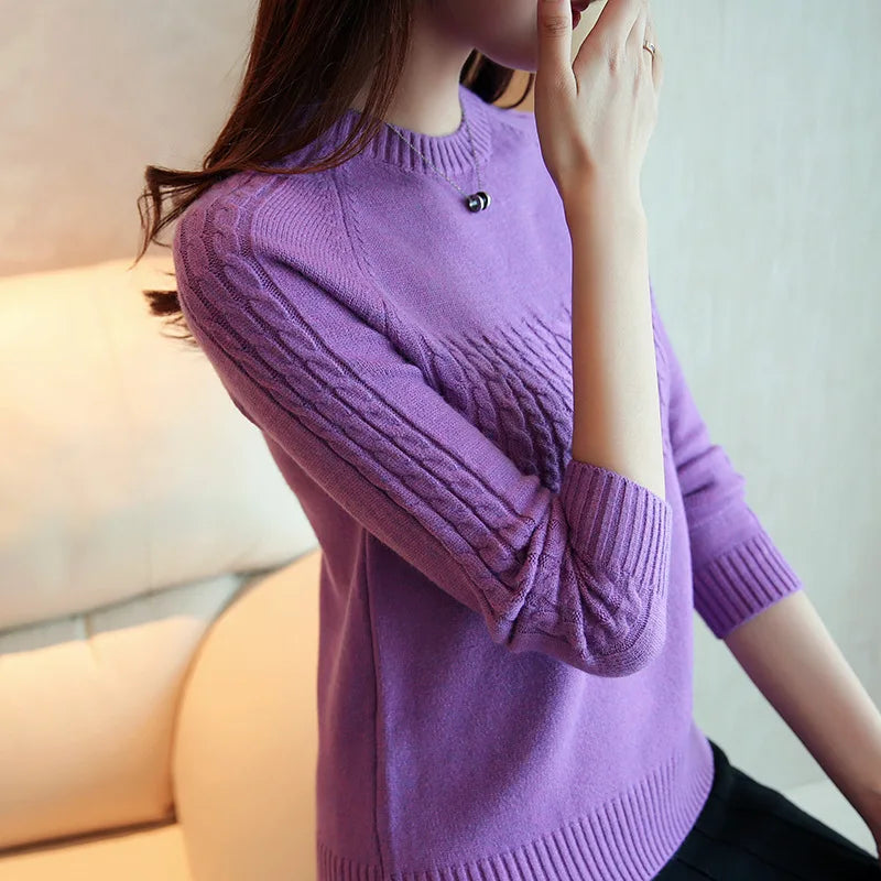 Fdfklak Autumn Winter New Slim Elegance Candy Color All-Match Bottoming Shirt Knitted Sweater Female Pullover Tops Women