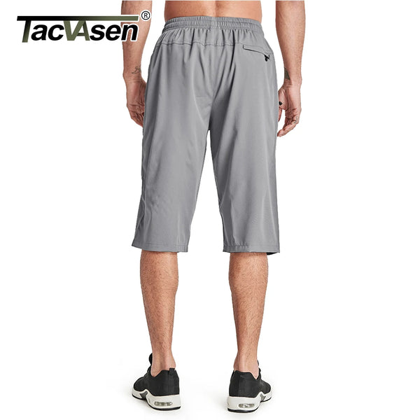 TACVASEN Men's 3/4 Long Pants Running Sports Capri Shorts Outdoor Walking Hiking Shorts Nylon Casual Below Knee Trousers Males