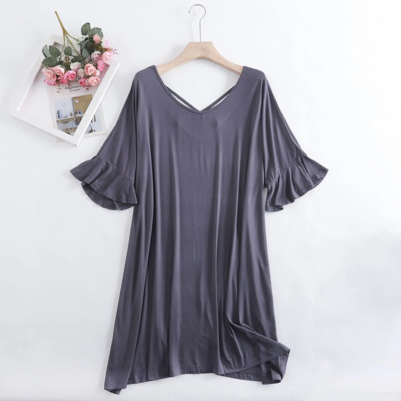 New Nightgowns Women Loose Modal Summer Dress Beautiful Back Flared Sleeves Sexy Nightshirt Large Size Ladie's Nightdress