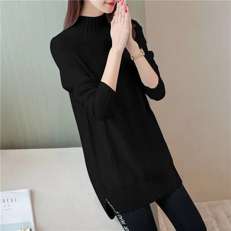 Fdfklak Korean Bottoming Shirt Women's Spring Autumn Half High Collar Knit Sweater Long-Sleeved Pullover Loose Tops Femme 2026
