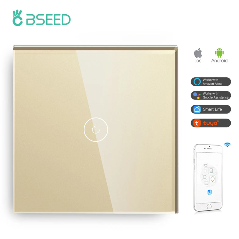 BSEED WIFI Wall Switches Smart Touch Screen LED Light Switches 1/2/3Gang 1/2/3Way Google Alexa App Power Switches Neutral Wire