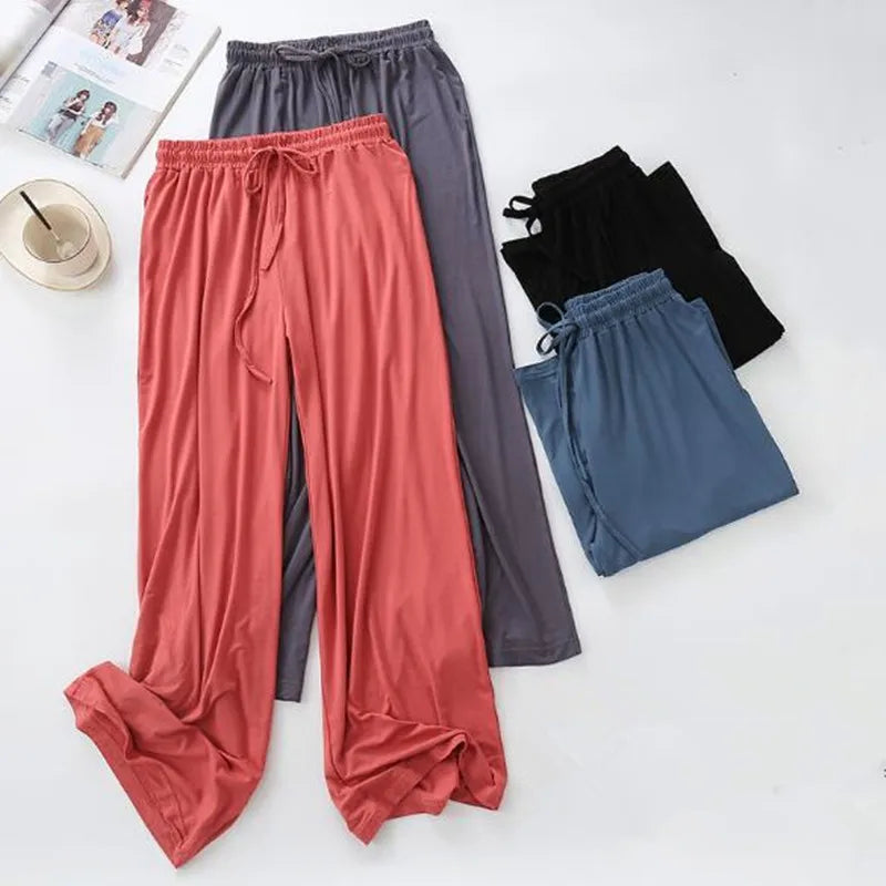 Wide leg pants women's high waist drape 2025 new modal loose traight casual pajamas pants ladies home pant sleep trousers