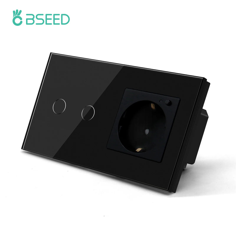 BSEED Touch Light Switch Wall EU Socket 1/2/3Gang 1Way Touch Switch Power Outlet Max.Load 300W/Gang Glass Panel Wall Switch