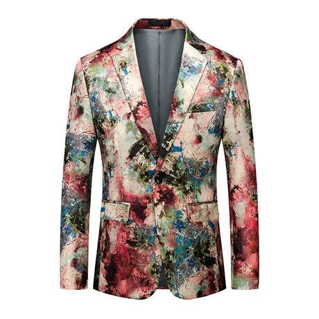 2026 New Men's Long Sleeve Printed Suit Jacket, Fashion Trim Dress Coat, Wedding Business Blazer Masculino Asian Size