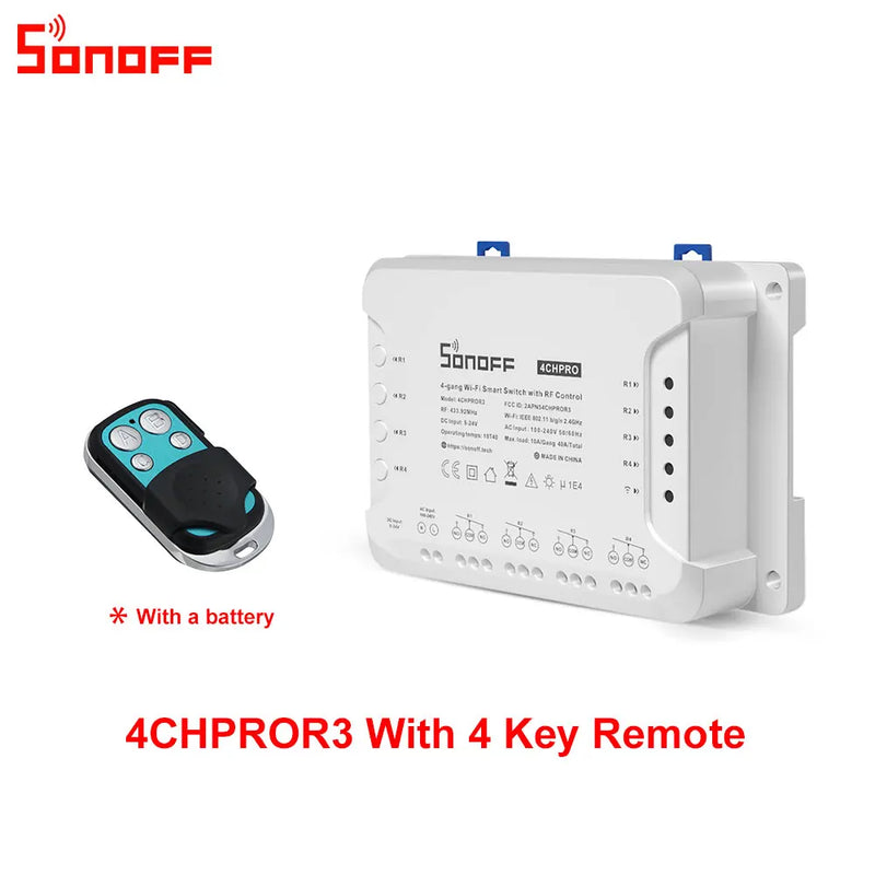 SONOFF 4CHPROR3 4 Gang 433Mhz RF Smart Switch Interlock Self-Locking Inching Modes Remote Control via eWeLink APP Alexa IFTTT