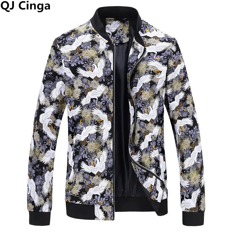 2026 New Baseball Collar Men's Long Sleeve Printed Jacket, Chinese Style Print Zipper Control Coat, Asian Size M-6XL.