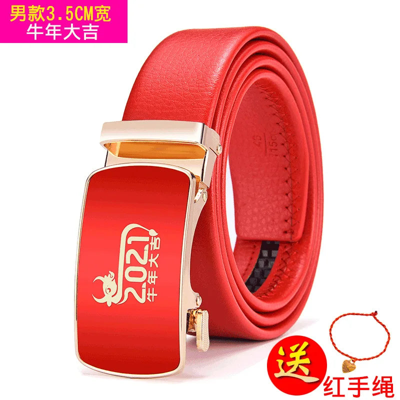 Red Automatic Buckle Belt for Both Men and Women Fashion Hot Seller Belts 100cm - 120cm 130cm Man Cinturon