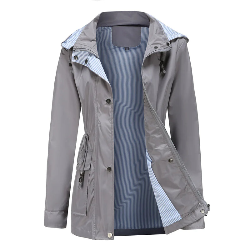Purple Hooded Jacket for Spring 2026 Women's Office Fashion Women Outerwear Hat with Removable Waist Drawstring Water Proof