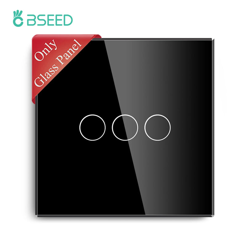 BSEED Single Wall Touch Switch Panel 1/2/3Gang For Light Switch Crystal Glass DIY Parts EU Standard 86*86mm Metal Base Included