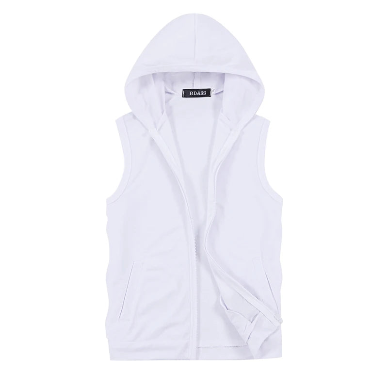 2026 New Men's Sleeveless Hooded Jacket, Zipper Control White Blue Grey This Coat Is Perfect for Spring Summer Fall 5xl