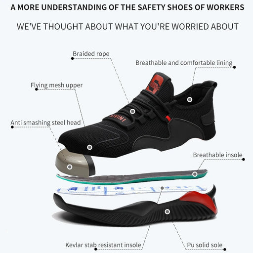 Summer Indestructible Work Shoes With Men Steel Toe Cap Safety Boots Puncture-Proof Work Sneakers Breathable Causal Safety Shoes