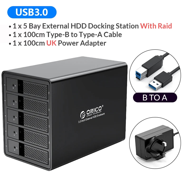 ORICO 95 Series 5 Bay 3.5'' USB3.0 HDD Docking Station Support RAID Mode Aluminum With 150W Power for Bitcoin Altcoins Mining