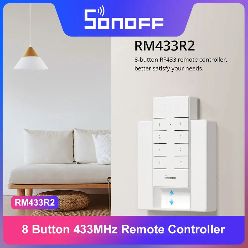 SONOFF RM433 R2 433MHz RF Remote Controller 8 Button Remote Control Paired with SONOFF TX Wall Switch RF Devices iFan04 D1 RFR2