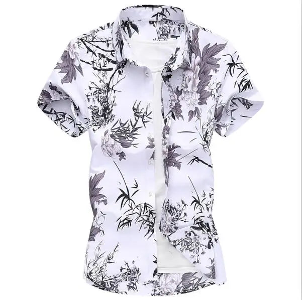 2026 Summer White Printed Short Sleeved Shirt for Men, Hawaii Rose Flower Shirts Hawaiian Vacation Camisa Chemise Big Size S-7xl