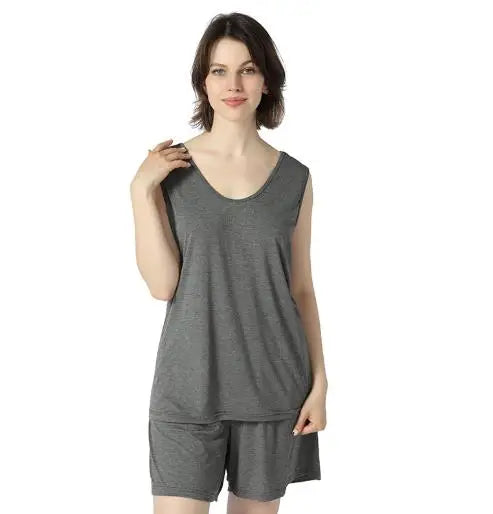 Women's Pajamas Set Casual Pant + Vest Loose 2 Pieces Large Size Elastic Cotton Comfortable Home Suit Summer Pyjama Femme 7XL
