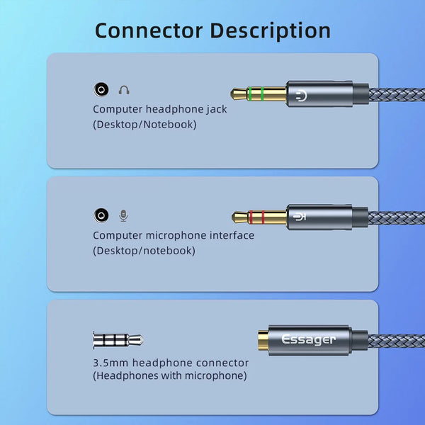 Essager Aux Cable Headphones Audio Splitter 3.5mm Female to 2 Jack 3.5mm Male For Computer Speaker Mic Y Splitter to PC Adapter
