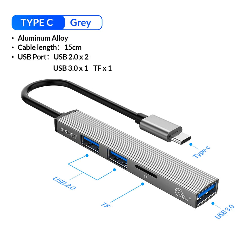 ORICO USB HUB 4 Port USB 3.0 Splitter With Micro USB Power Port Multiple High Speed OTG Adapter for Computer Laptop Accessories