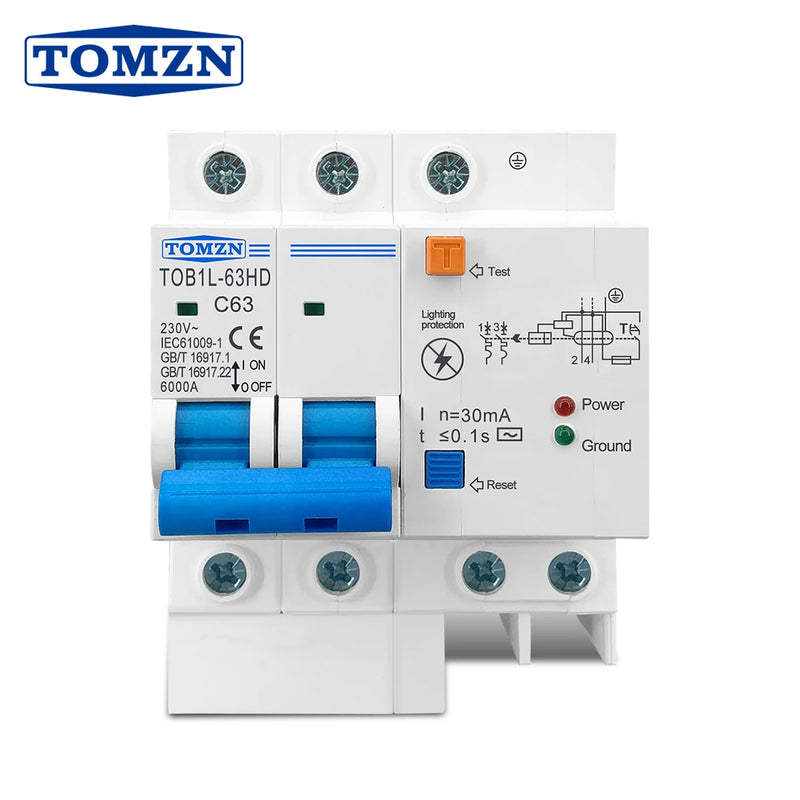 TOMZN Main Switch Residual Current Circuit Breaker With Surge Protector RCBO MCB With Lightning Protection SPD