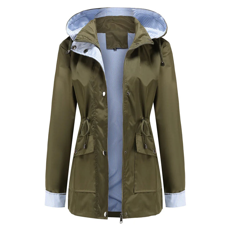 Purple Hooded Jacket for Spring 2026 Women's Office Fashion Women Outerwear Hat with Removable Waist Drawstring Water Proof