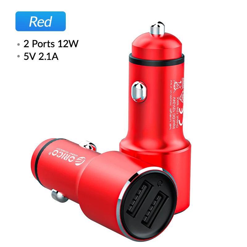 ORICO 12W Universal Car Charger Travel Phone Charger Dual  Mini Car-charger Power Socket Adapter Cigarette Lighter Splitter