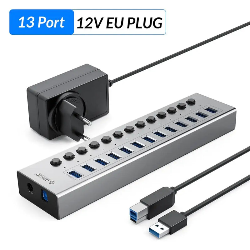 ORICO Industrial USB 3.0 HUB 7/10/13/16 Aluminum USB Splitter On/Off Switch With 12V Power Adapter Support Charging for Computer