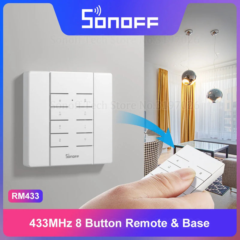 SONOFF RM433 433MHz RF Remote 8 Button One Key Pairing Works with 433Mhz Sonoff Smart Home Switches TXUS 4CHPROR3 via eWeLink