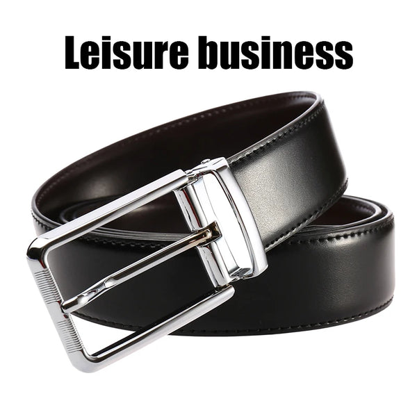 VATLTY New Men's Belt Hard Metal Buckle Trouser Belt Natural Cowhide Casual Leather Belt 130cm Silver Buckle Brown Girdles Male