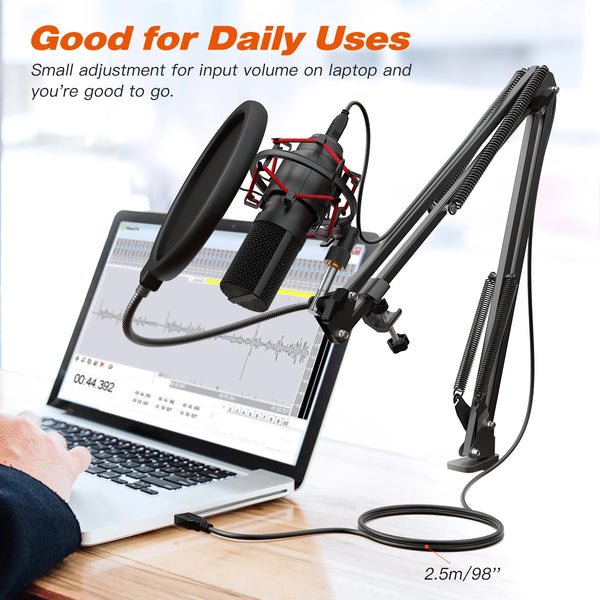 ឈុតមីក្រូហ្វូនលេងហ្គេម FIFINE USB ជាមួយជើងទ្រដៃដែលអាចបត់បែនបាន តម្រង Pop Filter Plug&Play ជាមួយកុំព្យូទ័រកុំព្យូទ័រយួរដៃស្ទ្រីមមីក្រូហ្វូន Podcast T732