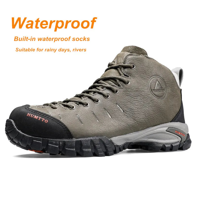 HUMTTO Hiking Boots Leather Waterproof Sneakers for Men 2021 Sport Hunting Climbing Trekking Shoes Breathable Outdoor Mens Shoes