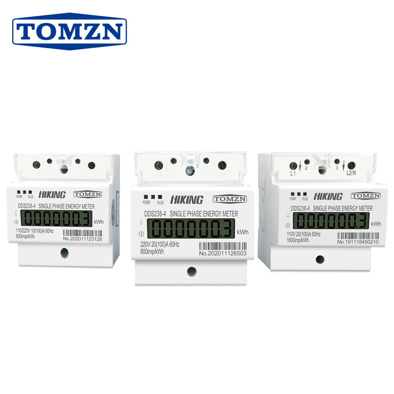 TOMZN 100A 110V 220V 50-60HZ LCD Single Phase 2 Wire 3 Wire Din-rail kWh Watt Hour Energy Meter for America