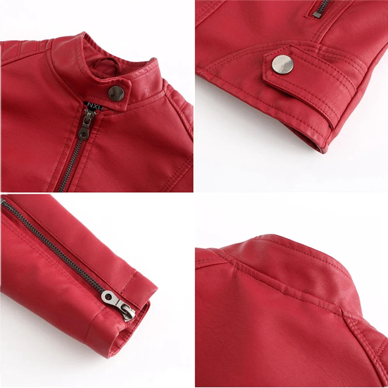 2026 Spring/Autumn New Style Gules Leather Jacket Women's Fashionable Trim Motorcycle Women Coat Black Purple Brown S-4XL
