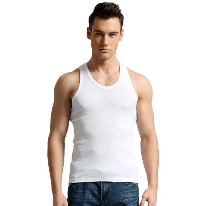 2026 New Men White Cotton Tank Top, Fitness Sexy Sleeveless Sport T-Shirt,Elegant Man Bottoming Tees Streetwear White Tanks Vest