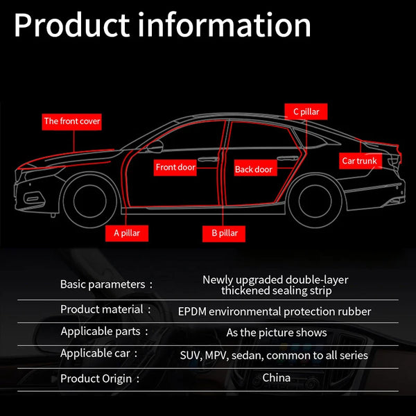 Car Door Rubber Seal Strip Auto Door Seals Accessory Double Layer Protector Seal Noise Insulation for Door Hood Trunk Sealants